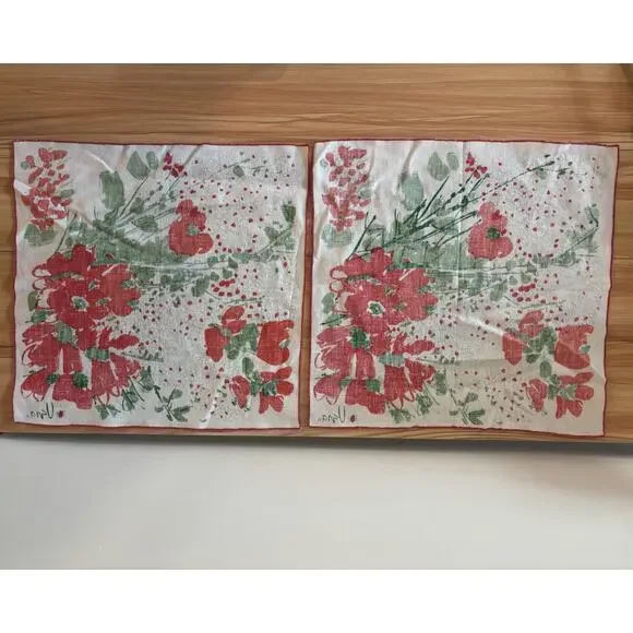 Vintage 1960s Vera Neumann Signed Linen Dish Towels Poppies - Picture 2 of 5